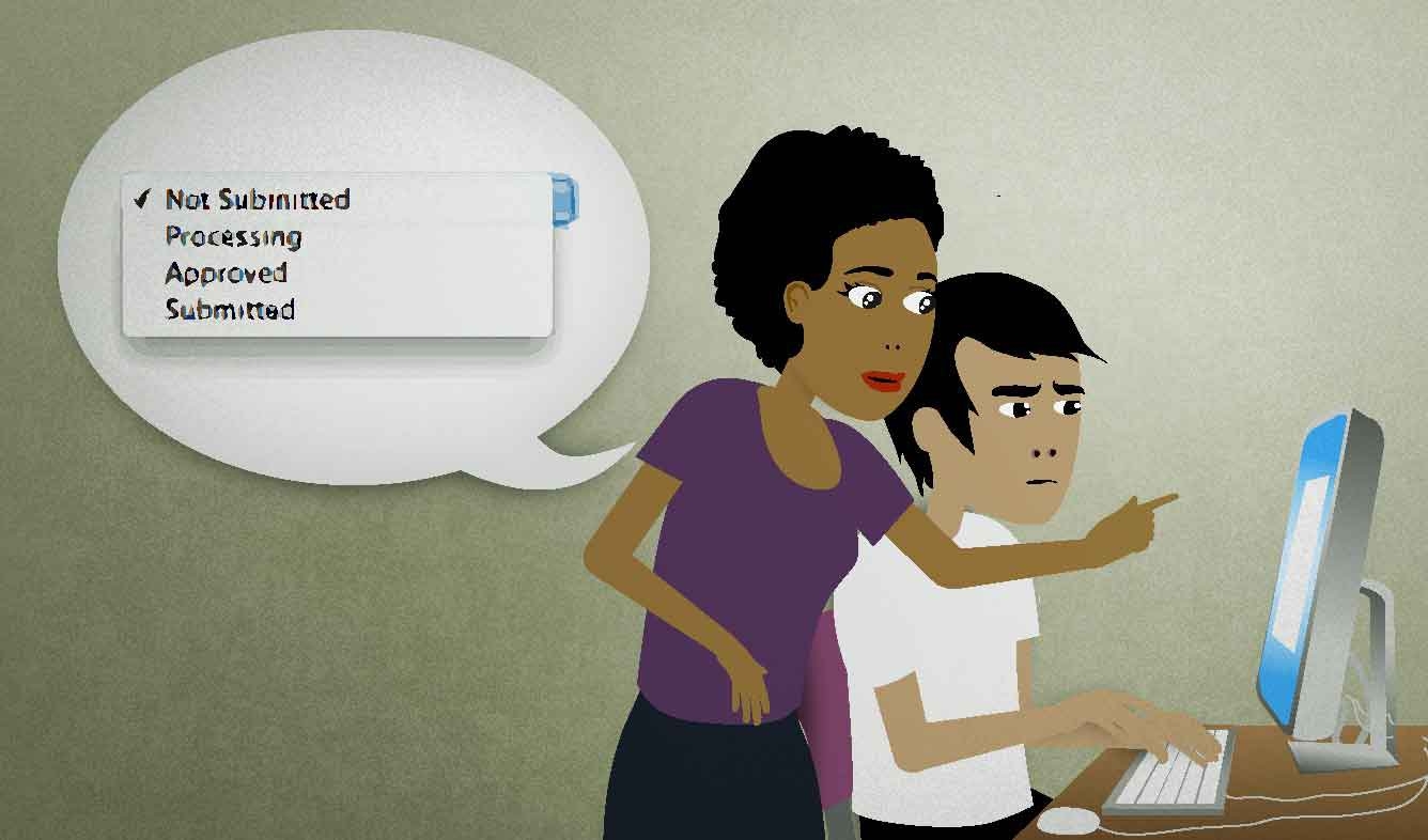 English Lesson: Then select the appropriate status from the drop-down menu.